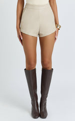 Rosetta Shorts - PU Fitted Micro Shorts in Putty