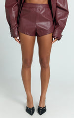 Rosetta Shorts - PU Fitted Micro Shorts in Wine