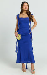Rosha Midi Dress - Ruffle Strap Dress in Electric Blue