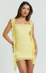 Rosha Mini Dress - Ruffle Strap Dress in Lemon