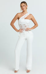 Rosie Top - Asymmetrical Lace Panel Top in White