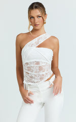 Rosie Top - Asymmetrical Lace Panel Top in White