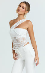 Rosie Top - Asymmetrical Lace Panel Top in White