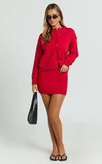Rowena Mini Skirt - Knit Skirt in Red