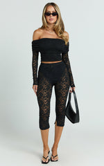 Roxanna Pants - Low Rise Lace Side Split Capri Pants in Black