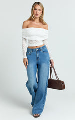 Roxanna Top - Lace Off Shoulder Long Sleeve Top in White