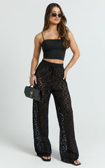 Roxy Pants - High Waist Lace Relaxed Drawstring Pants in Black