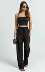 Roxy Pants - High Waist Lace Relaxed Drawstring Pants in Black