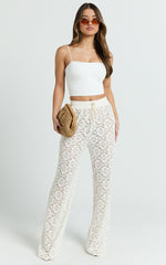Roxy Pants - High Waist Lace Relaxed Drawstring Pants in Off White
