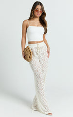 Roxy Pants - High Waist Lace Relaxed Drawstring Pants in Off White
