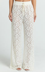 Roxy Pants - High Waist Lace Relaxed Drawstring Pants in Off White