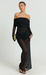 Roza Top - Asymmetric Long Sleeve One Shoulder Top in Black