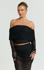Roza Top - Asymmetric Long Sleeve One Shoulder Top in Black