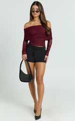 Roza Top - Asymmetric Long Sleeve One Shoulder Top in Wine