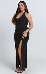 Ruby Maxi Dress - Halter Scoop Neck Low Back Bodycon Dress in Black