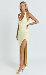 Ruby Maxi Dress - Halter Scoop Neck Low Back Bodycon Dress in Lemon