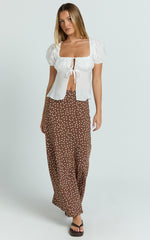 Ruby Maxi Skirt - High Waisted Bias Cut Skirt in Chocolate Polka Dot