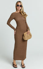 Rumi Maxi Dress - Long Sleeve Bodycon Dress in Chocolate