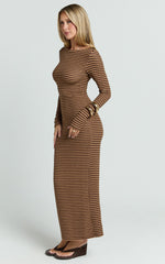 Rumi Maxi Dress - Long Sleeve Bodycon Dress in Chocolate