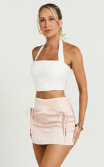 Rylah Mini Skirt - Bow Detail Satin Skirt in Pale Pink