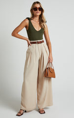 Ryley Bodysuit - V Neck Tie Up Bodysuit in Olive