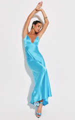 Quincy Maxi Dress - Satin Slip Dress in Blue