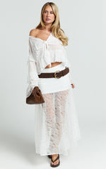 Safiya Maxi Skirt - Mid Waist Lace Skirt With Slip in White
