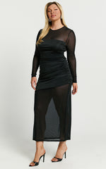 Sahara Midi Dress - Long Sleeve Mesh Dress in Black