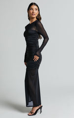 Sahara Midi Dress - Long Sleeve Mesh Dress in Black