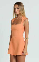 Sakura Mini Dress - Square Neck Wide Strap A Line Skirt Dress in Orange