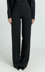 Sally Pants - Mid Waisted Straight Leg Tailored Pants in Black