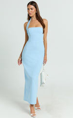 Salome Midi Dress - Halter Neck Column Dress in Blue