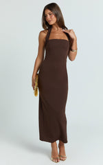 Salome Midi Dress - Halter Neck Column Dress in Dark Chocolate
