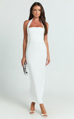 Salome Midi Dress - Halter Neck Column Dress in White