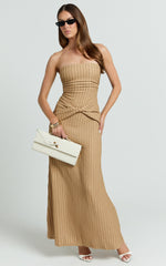 Santiago Maxi Dress - Textured Jersey Strapless Twist Waist Dress in Beige