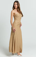 Santiago Maxi Dress - Textured Jersey Strapless Twist Waist Dress in Beige