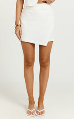 Sara Linen Blend Skort - Wrap Asymmetric Mini Skort in White