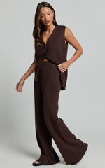 Sasha Pants - Knitted High Waist Wide Leg Pants in Chocolate