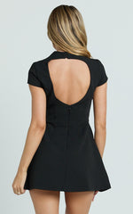 Savanna Mini Dress - High Neck Cap Sleeve Tulip Skirt Dress in Black