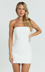 Selena Mini Dress - Strapless Fitted Dress in White