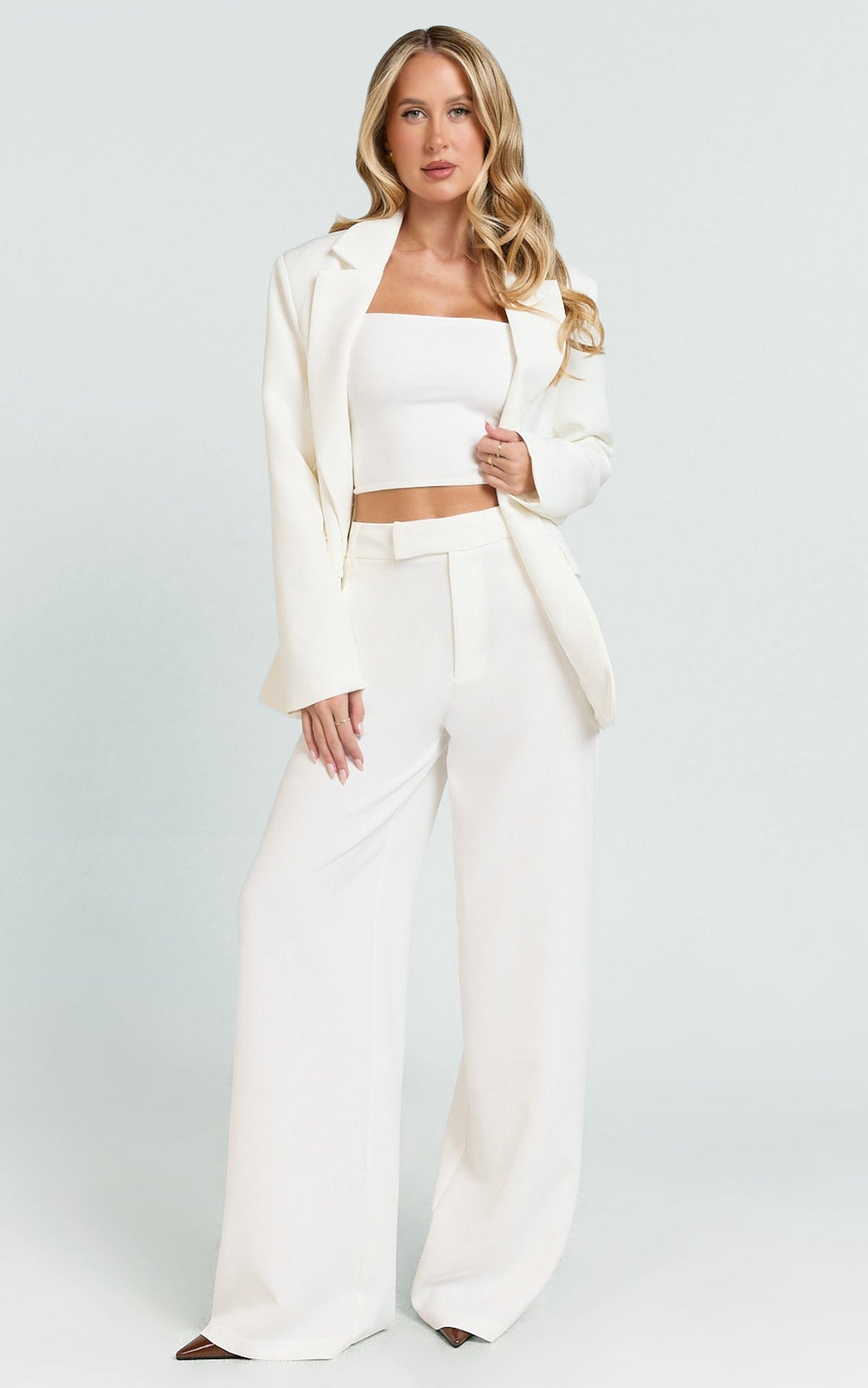 Selena Pants - High Waisted Wide Leg Tailored Pants in Cream