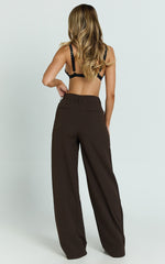 Selena Pants - High Waisted Wide Leg Tailored Pants in Dark Chocolate