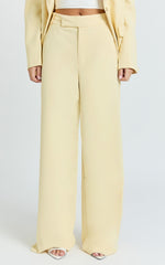Selena Pants - High Waisted Wide Leg Tailored Pants in Lemon