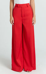 Selena Pants - High Waisted Wide Leg Tailored Pants in Red