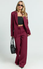 Selena Pants - High Waisted Wide Leg Tailored Pants in Wine