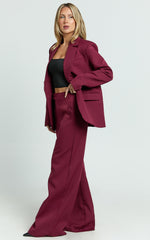 Selena Pants - High Waisted Wide Leg Tailored Pants in Wine