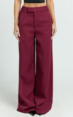 Selena Pants - High Waisted Wide Leg Tailored Pants in Wine