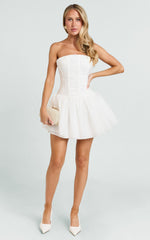 Selene Mini Dress - Ruched Corset Gathered Skirt Dress in Ivory