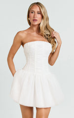 Selene Mini Dress - Ruched Corset Gathered Skirt Dress in Ivory