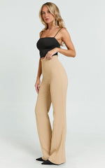 Seville Pants - High Waisted Slim Fit Bootleg Tailored Pants in Beige